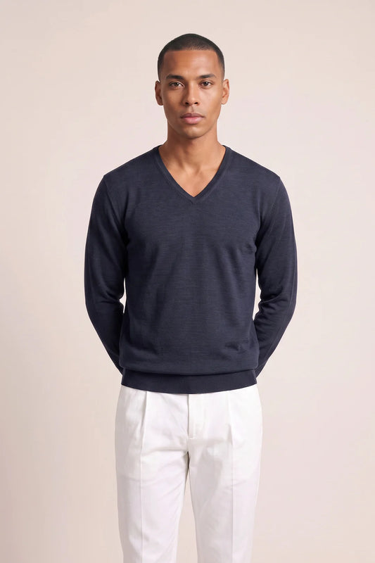 Thomas Maine trui V-hals NOS 81 TM 100 kleur 60 navy