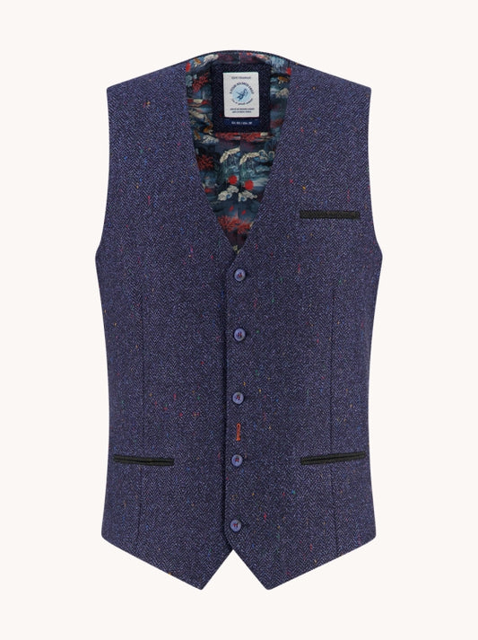 A Fish Named Fred waistcoat herringbone 34.138 kleur 604 navy